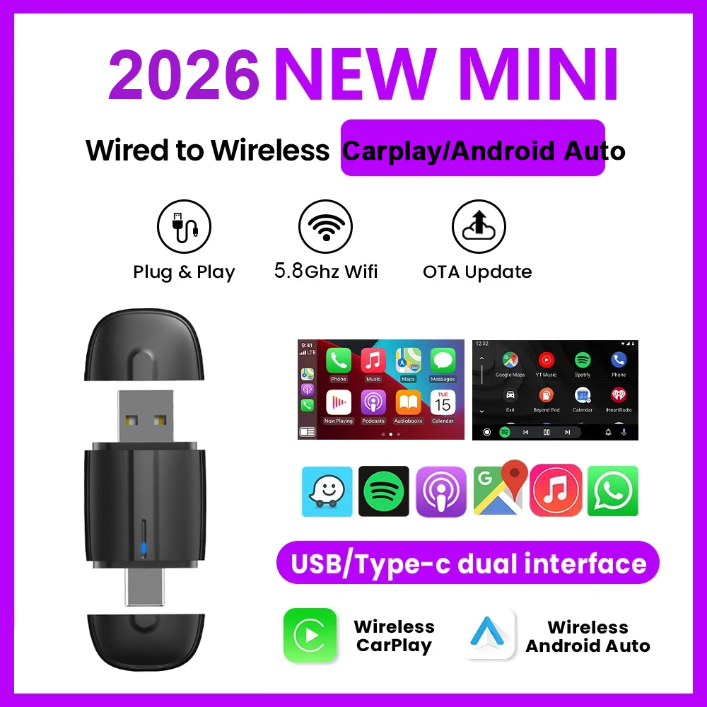 Usb C Power Adapter - 2in1 USB&Typ-C Wireless Carplay Adapter for