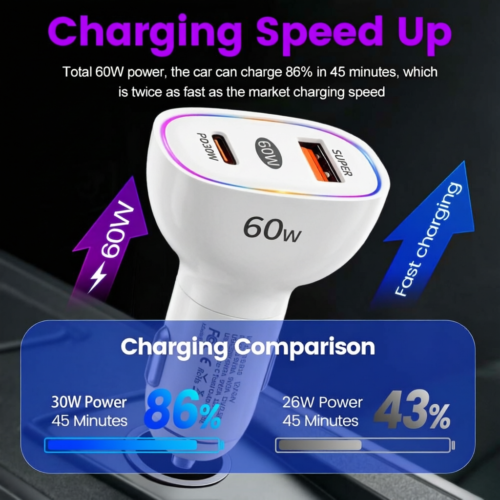 Dual Port 60W Car Charger USB  - Usb C Power Adapter ulasan dan harga