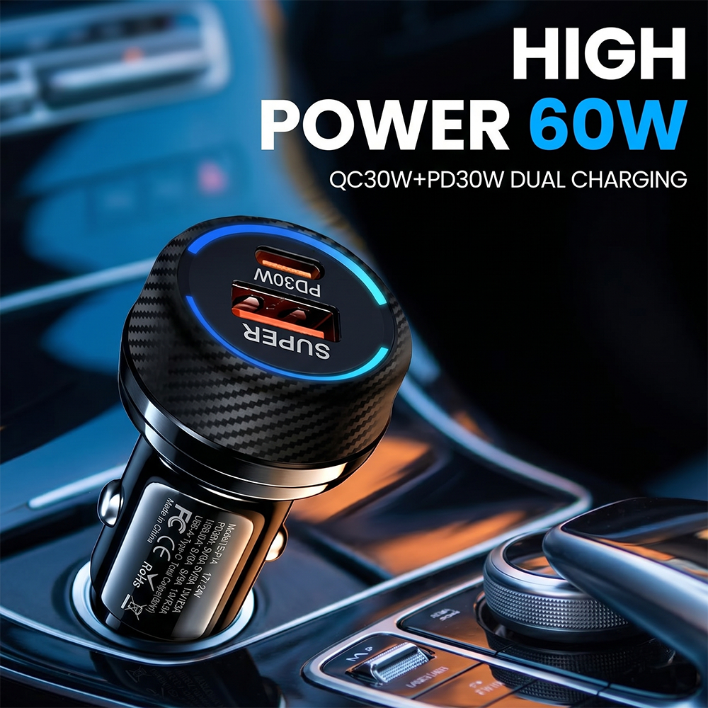 High Power 60W Dual Port Car C - Usb C Power Adapter ulasan dan harga
